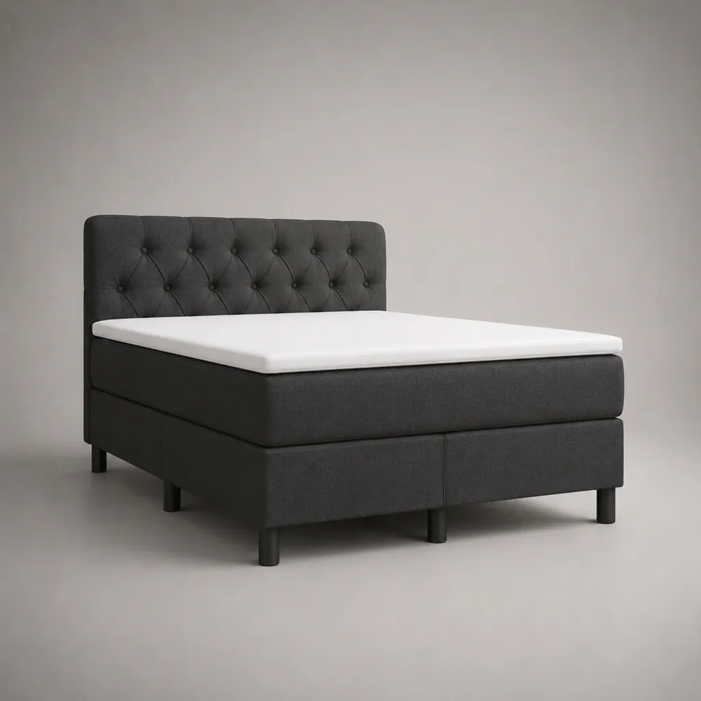 Letto continentale 2 posti 160 × 200 cm in tessuto grigio antracite con testa letto imbottita