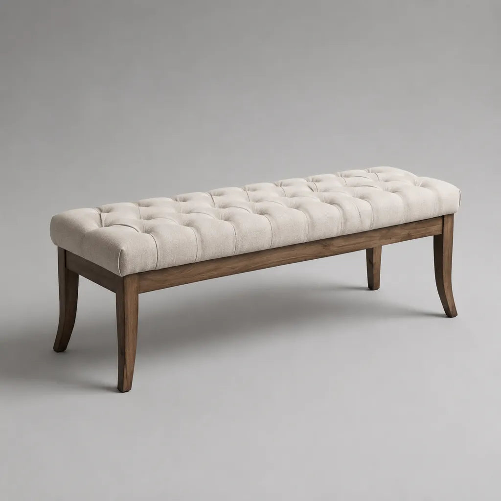 Panca imbottita in poliestere e evaporata, beige e marrone noce, 140 × 45 × 48 cm