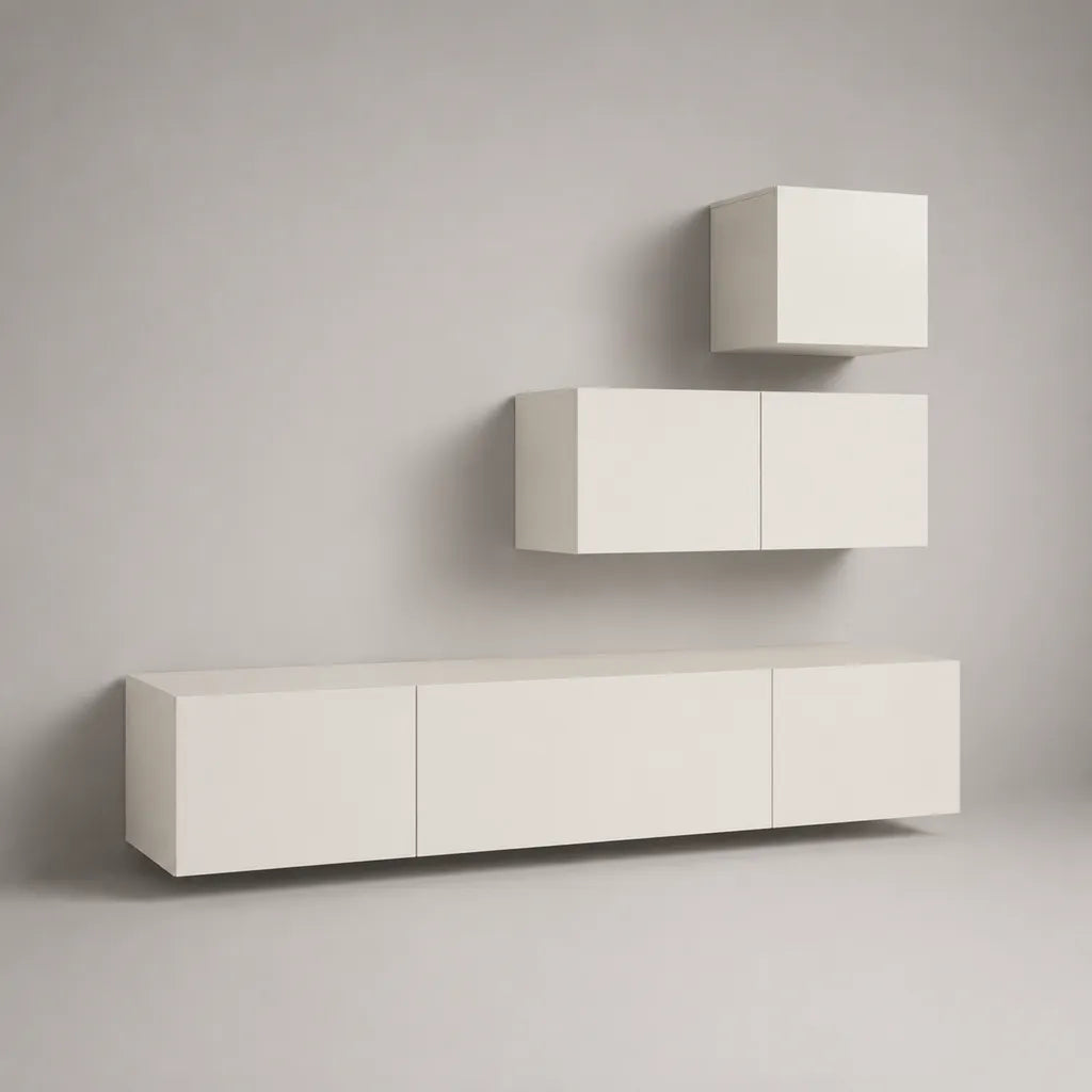 TV a parete 3 elementi bianco opaco in pannello di particelle melamine, dimensioni 180 × 35 × 40 cm, 90 × 30 × 35 cm e 45 × 30 × 35 cm