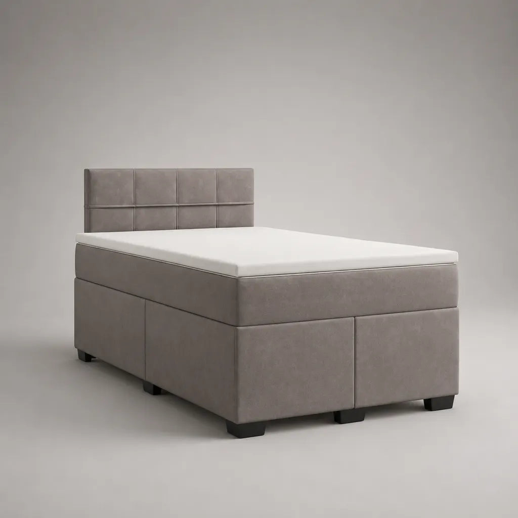 Set letto boxspring doppio in velluto poliestere 160 × 200 cm con testata, materasso e materasso