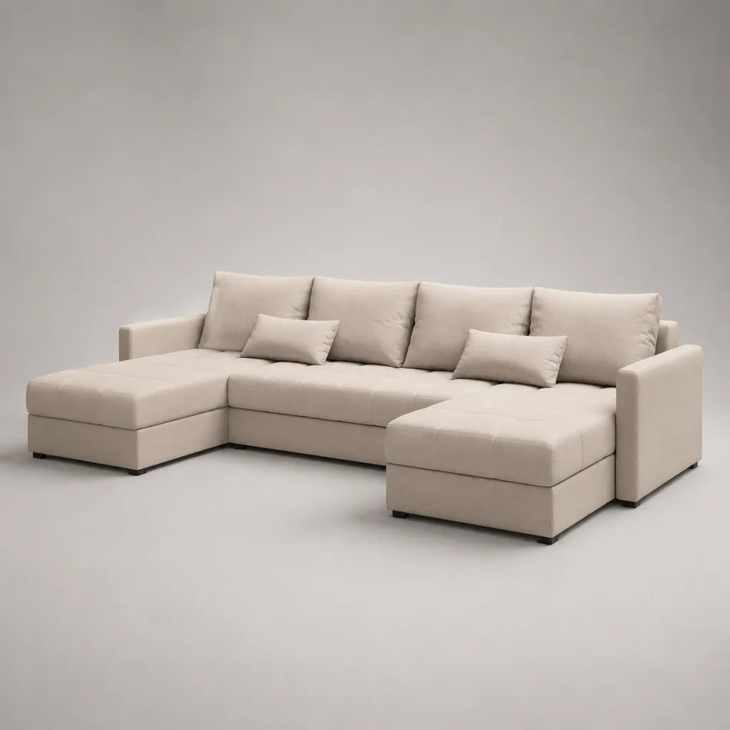 Divano modulare a 4 posti, set di 3 moduli in tessuto beige, 290 × 160 × 85 cm