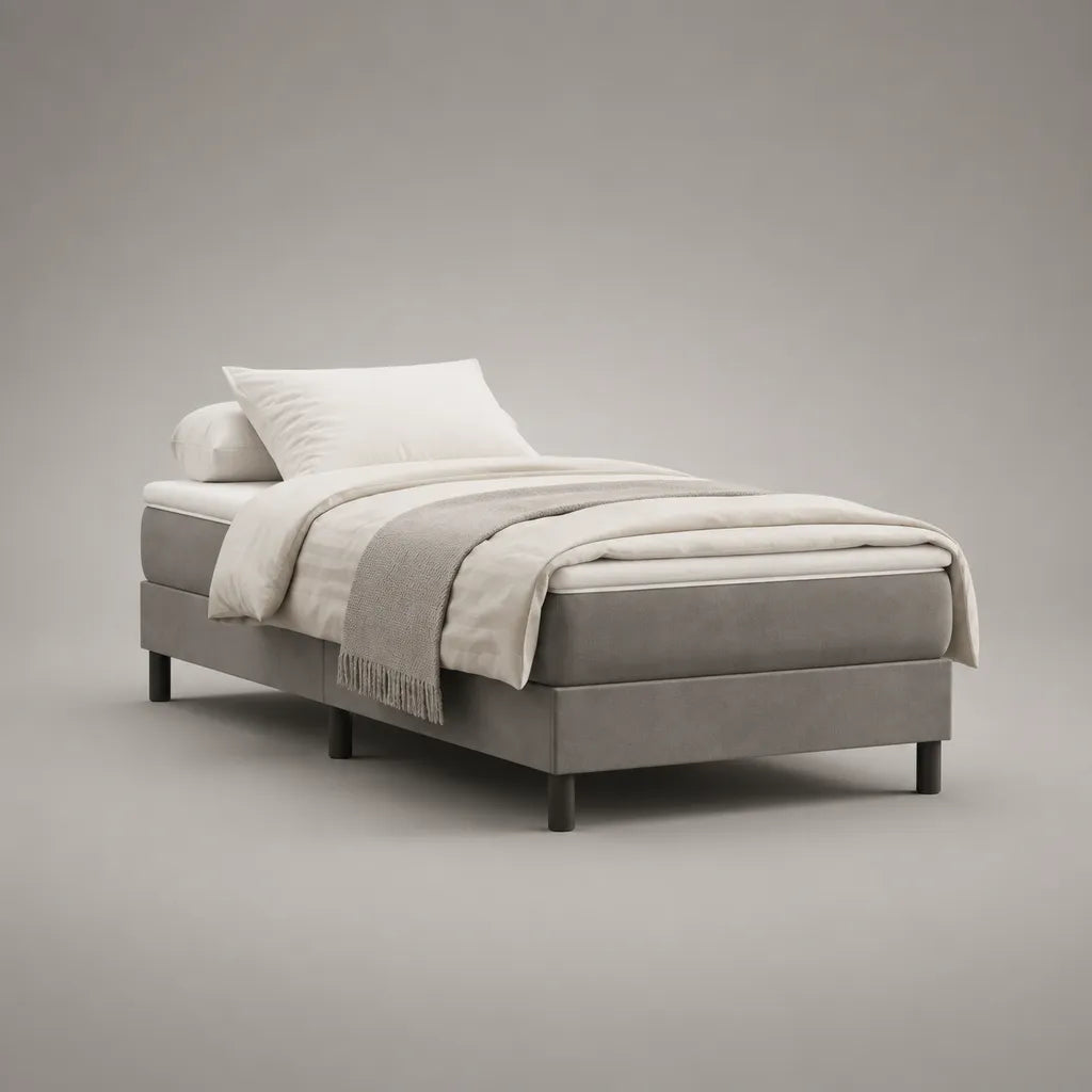 Letto a molla 1 seduta in tessuto grigio con materasso a molla saccheggiato, 90 × 200 cm