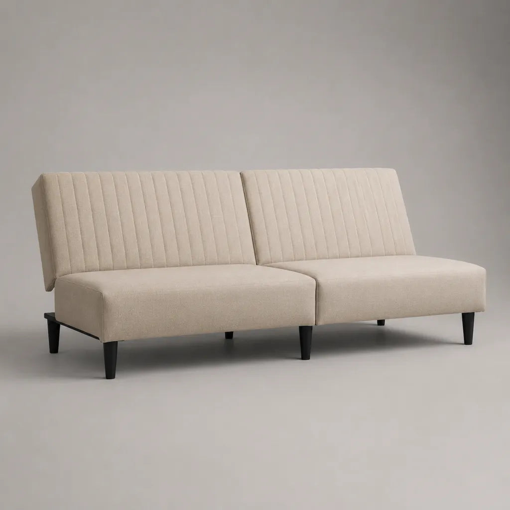 Divano a 3 posti senza braccioli in tessuto beige e metallo nero, 180 × 82 × 78 cm